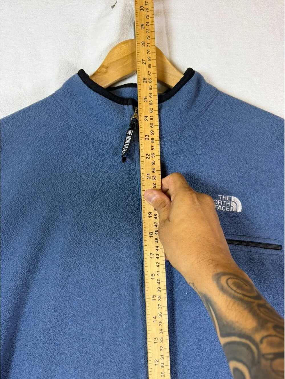Vintage The North Face Mens XL Quarter Zip Fleece Pullover Jacket Blue -Flaw